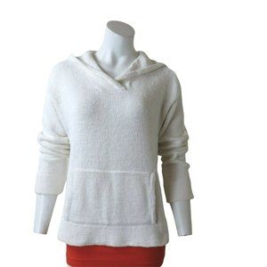 Vintage 90s Y2K DKNY Classic White Pullover Hoodie Sweater M Front Pocket Cotton